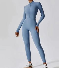 Seamless Zipper Long Sleeve Sports Jumpsuit