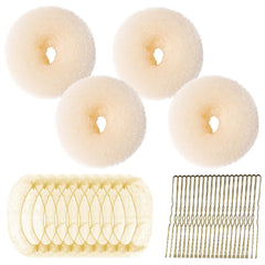 Teenitor Hair Bun Maker Kit 4pcs Medium Size Donut Bun Maker 10pcs 50cm Invisible Hair Nets 10pcs 6cm Hair Bobby Pins Hair Bun Shaper Set Beige
