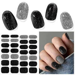 DUKASOU Semi Cured Gel Nail Strips 28 Pcs UV Gel Nail Stickers Long Lasting Gel Nail Strips Salon Quality Gel Nail Wraps for Home Includes Prep Pads Nail File & Wood Stick(Dancing Queen)
