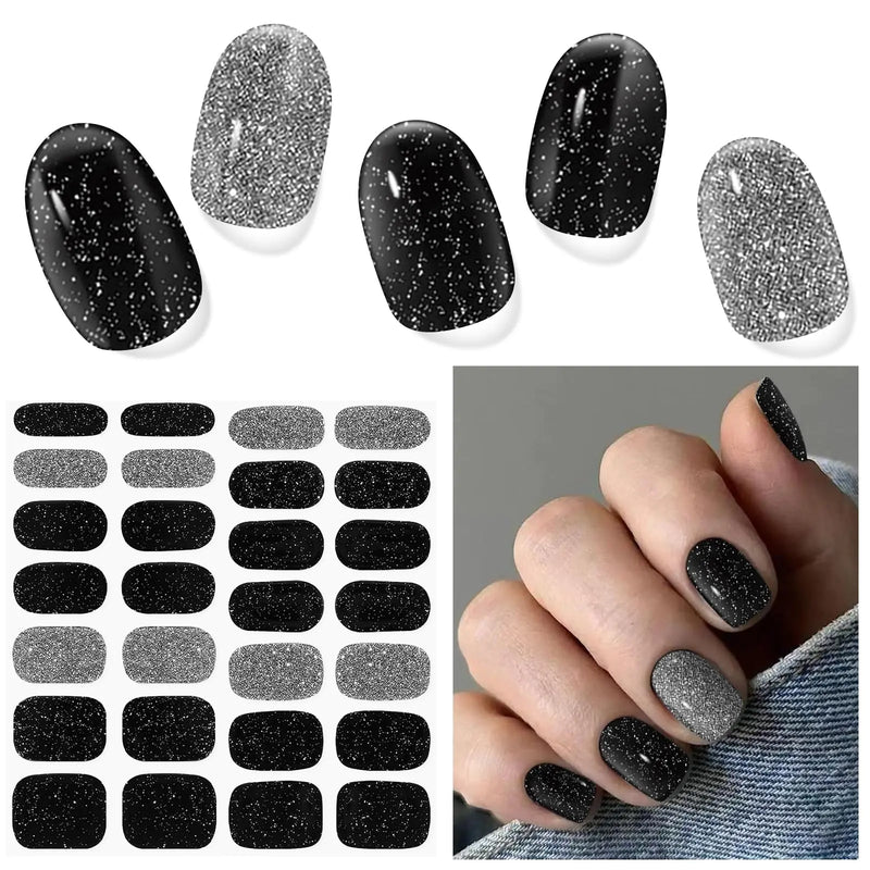 DUKASOU Semi Cured Gel Nail Strips 28 Pcs UV Gel Nail Stickers Long Lasting Gel Nail Strips Salon Quality Gel Nail Wraps for Home Includes Prep Pads Nail File & Wood Stick(Dancing Queen)