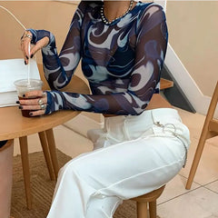 Sheer Print Crop: Fashion Elegance