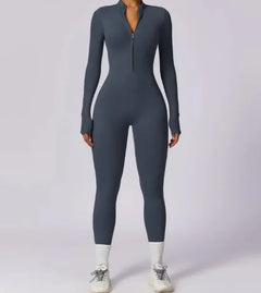 Seamless Zipper Long Sleeve Sports Jumpsuit