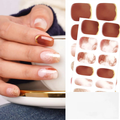 DANNI & TONI Semi Cured Gel Nail Strips Marble (Desert Rose) Gold Glitter Gel Nail Stickers Ombre Gel Nail Wraps 28 Stickers