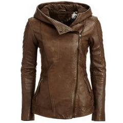 Fashion Women's Hooded Leather Jacket