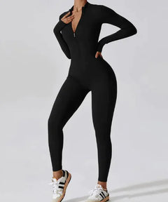 Seamless Zipper Long Sleeve Sports Jumpsuit